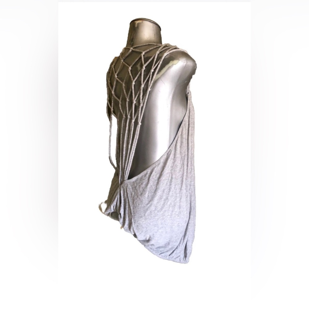Vintage 2006 Light Gray Macramé Back Side-Slit open front Jersey Tank Top